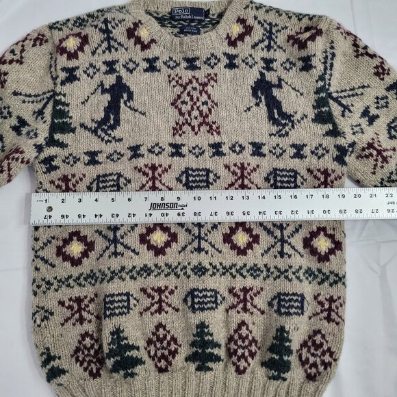 Vintage 1980's Polo By Ralph Lauren Men's Hand Knit Wool Ski Sweater Size M - Picture 4 of 11